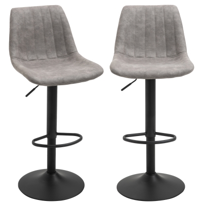 HOMCOM Set Of 2 Microfiber Retro Tub Bar Stools w/ Metal Frame Footrest Home Seat Grey