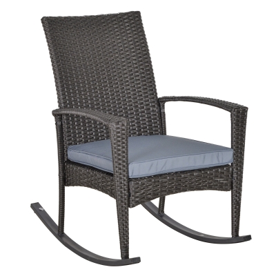 Outsunny PE Rattan Outdoor Garden Rocking Chair w/ Cushion Grey