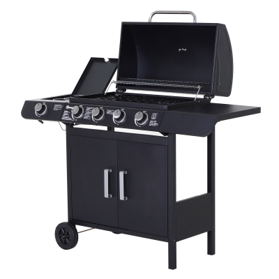 Outsunny 4+1 Deluxe Gas BBQ Grill with Wheels, Steel-Black
