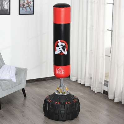 HOMCOM PU Upholstered Freestanding Boxing Punch Stand Black/Red
