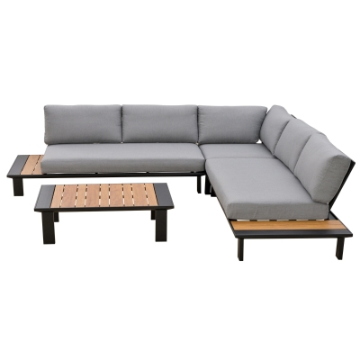 Outsunny 4 Pieces Garden Furniture Set Conversation Set with Loveseat Corner Sofa Table
