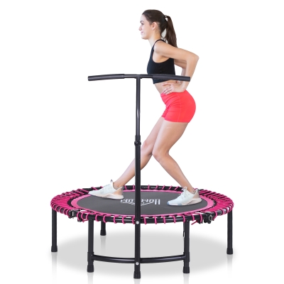 HOMCOM Mini Round Steel Frame Trampoline w/ Adjustable Handle Pink