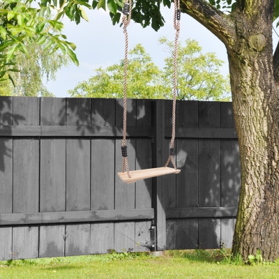 HOMCOM Pine Wood/PP Kids Garden Swing Chair Outdoor Toys for Kids,Natural Wood Colour