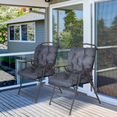 Outsunny Set of 2 Garden Chair Cushions Seat Pad w/ Backrest Outdoor & Indoor Use