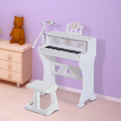 HOMCOM Mini Electronic Piano W/Microphone and Stool-White