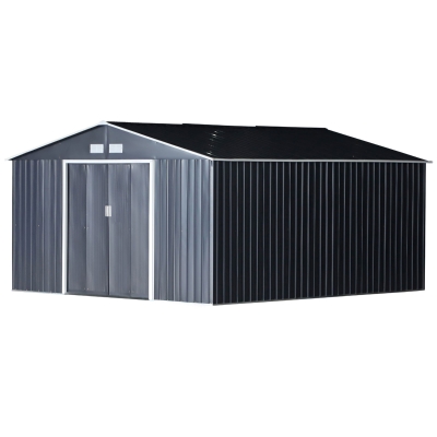 Outsunny 12.5 x 11.1ft Galvanized Steel Garden Shed & Foundation - Grey
