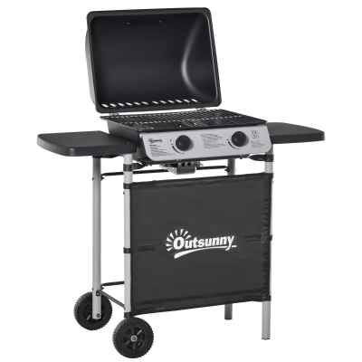 Outsunny Propane Gas Barbecue Grill 2 Burner Cooking BBQ Grill 5.6 kW w/ Side Shelves