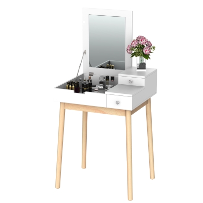 HOMCOM 2 in 1 Dressing Table with Flip-up Mirror, MDF, Pine-White