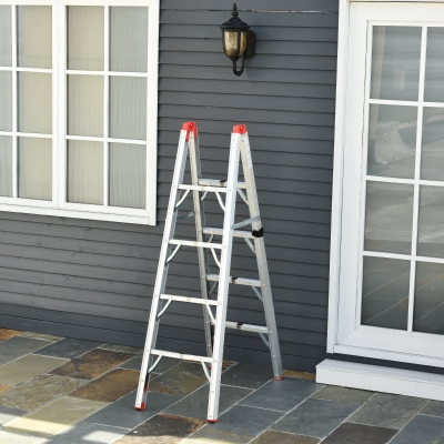 HOMCOM Aluminium Alloy 4-Step Ladder Silver/Red