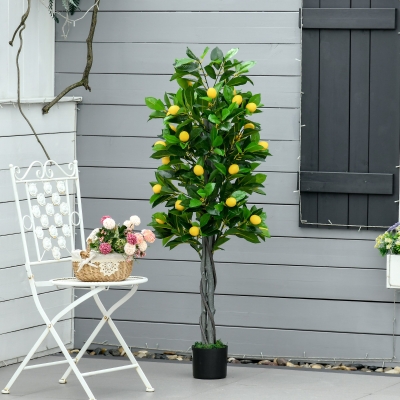 HOMCOM Artificial Lemon Tree Fake Decorative Fruits Plant in Nursery Pot for Indoor Outdoor Décor, 135cm