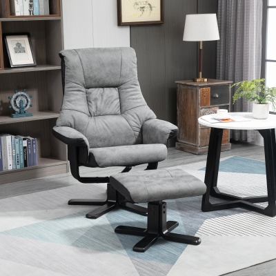 HOMCOM Faux Leather Vintage-Look Recliner & Footstool - Grey