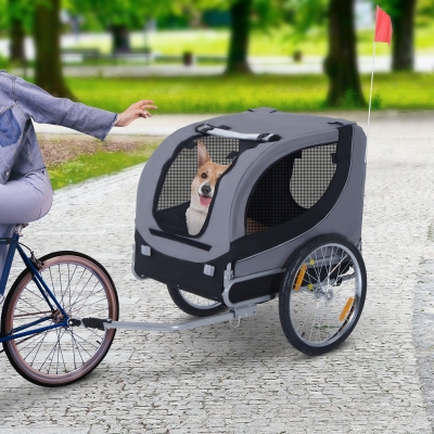 Pawhut Steel Pet Bicycle Trailer 2 Wheel Jogger Carrier Grey