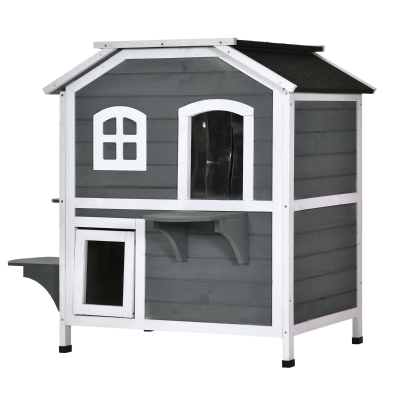 PawHut Cat Condo w/ Tons of Room & Openable Roof, Fir Wood, Outdoor/Indoor Catio Grey