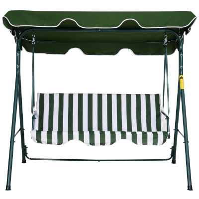 Outsunny Steel 3-Seater Swing Chair w/ Adjustable Canopy Green