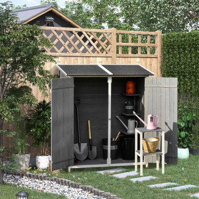 Outsunny Garden Storage Shed Tool Organizer w/ Storage Table, Hooks, and Ground Nails