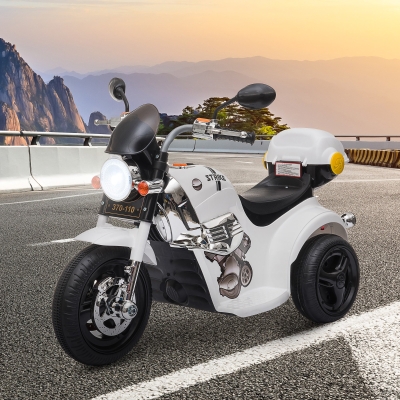 HOMCOM Kids 6V Battery PP Motorcycle Ride On Trike w/ Lights Music Horn 18 - 36 Months White