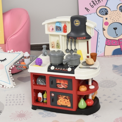 HOMCOM Kids Kitchen Playset with Lights Sounds Spray Sink Running Water for Toddlers