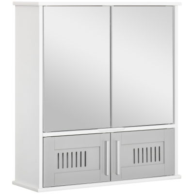 kleankin Bathroom Mirror Cabinet Wall Mount Storage Cupboard W/ Door and Shelves Grey