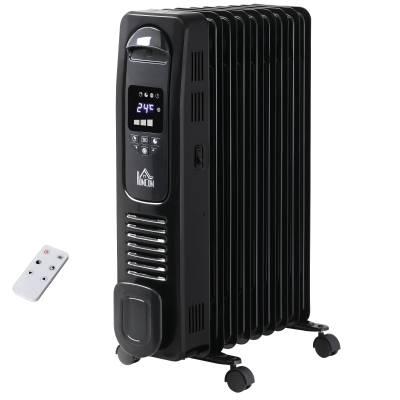 HOMCOM 2180W Oil Filled Radiator, 9 Fin Portable Heater w/ Timer Remote Control Black