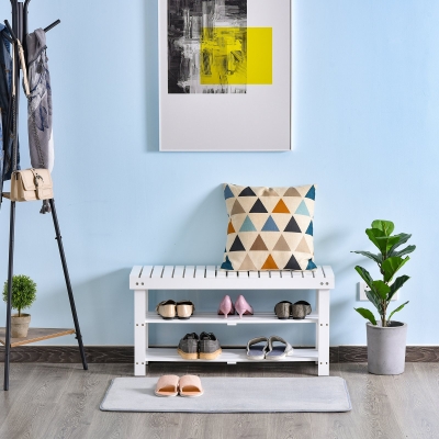 HOMCOM MDF Hidden Storage Slatted Shoe Rack White