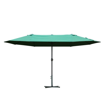 Outsunny 4.6M Sun Umbrella Canopy Double-sided Crank Sun Shade w/ Cross Base Dark Green