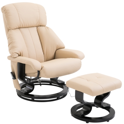 HOMCOM 10 - Point Recliner Massage Chair PU Leather Armchair Chair W/Footstool - Cream
