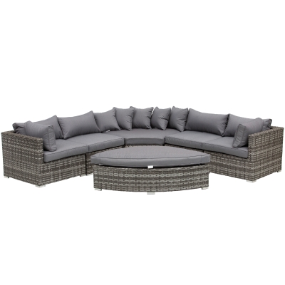Outsunny 6-Seater Outdoor Rattan Sofa Set Half Round Conversation Set w/ Cushions