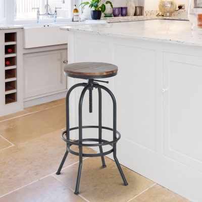 HOMCOM Metal Frame Industrial Swivel Vintage Bar Stool with Wooden Surface