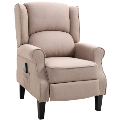 HOMCOM Linen Heated Reclining Massage Armchair w/ Footrest Beige
