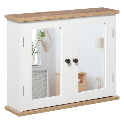 kleankin Bathroom Mirror Cabinet Wall Mounted Storage Cupboard with Double Door and Shelf