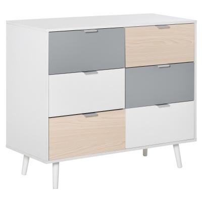 HOMCOM 6-Drawer Colourful Chest Of Drawers Storage Cabinet Dresser w/ Wood Legs Bedroom
