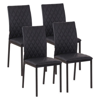 HOMCOM Modern Dining Chairs Faux Leather Accent Chairs for Kitchen, Set of 4, Black