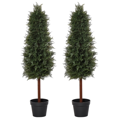 Outsunny Set of 2 Artificial Pine Trees Fake Ceder Plant Potted Home Office Décor, 120cm