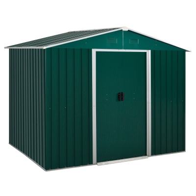 Outsunny 5.7 x 7.7ft Corrugated Steel Sliding Door Garden Shed - Green