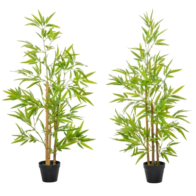 Outsunny Set of 2 Artificial Bamboo Trees Fake Plant Potted Home Office Décor, 120cm