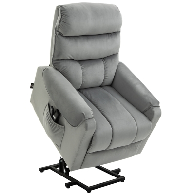 HOMCOM Electric Power Lift Chair Recliner Vibration Massage Velvet-Touch Upholstered Lounge Sofa w/Remote control Side Pocket - Grey