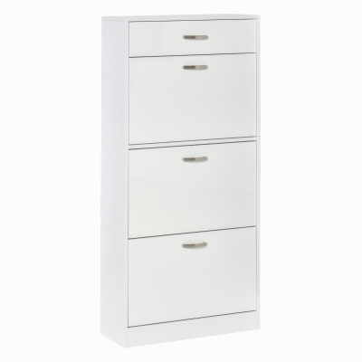 HOMCOM Shoe Cabinet with 4 Drawers Storage Cupboard w/ Flip Doors for 18 Pairs White
