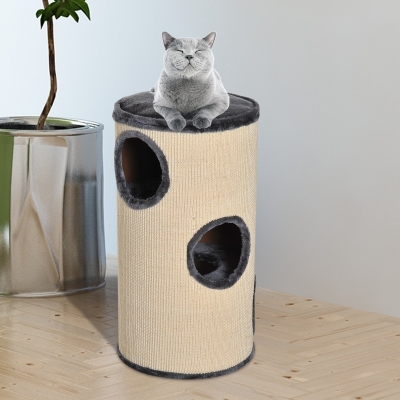 PawHut Cat Tree, Plush, Ф38x70H cm-Beige/Grey