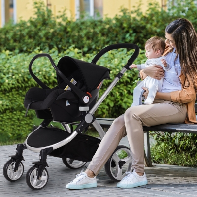 HOMCOM Aluminium Frame 3-in-1 Convertible Stroller Dark Grey