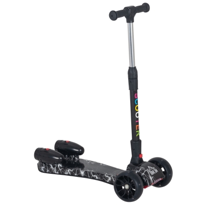 HOMCOM Kids 3 Wheel Plastic Scooter Adjustable Height w/ Engine-Look Water Spray Black