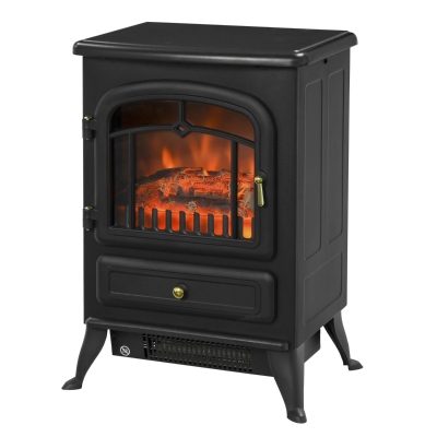 HOMCOM Electric Fire Place 1850W Heater Wood Burning Effect Flame Portable Fireplace Stove-Black