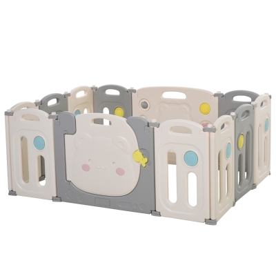 HOMCOM 12 PCs Foldable Children Playpen Safety Gate Kids Activity Center Fence w/ Toys
