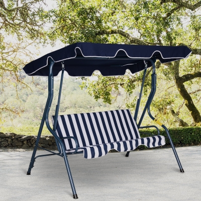 Outsunny Steel 3-Seater Swing Chair w/ Canopy Blue