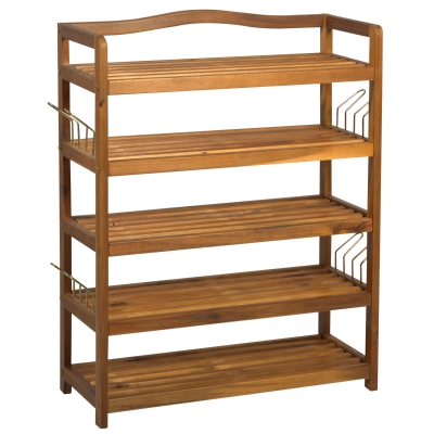 HOMCOM 5-Tier Shoe Rack Acacia Wood Shoe Storage Organiser up to 24 Pairs for Entryway