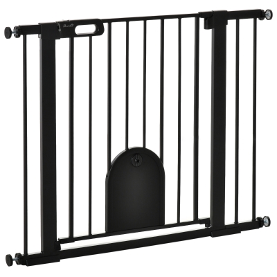 PawHut 75-103 cm Extra Wide Pet Safety Gate, Stair Pressure Fit, Double Locking for Doorways, Hallways, Black