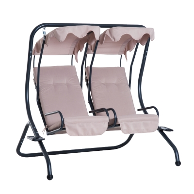 Outsunny 2-Seater Swing Chair, Steel-Beige