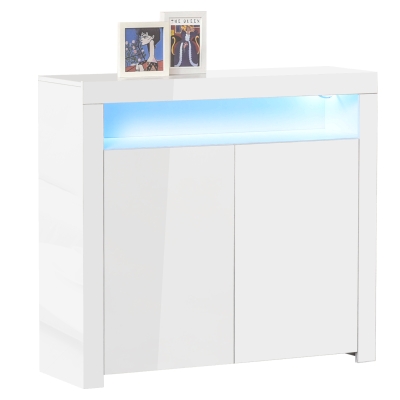 HOMCOM High Gloss LED Cabinet Cupboard Sideboard Buffet Console with RGB Lighting