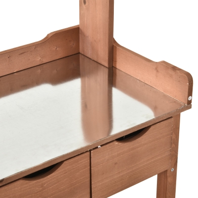 Outsunny Fir Wood Outdoor Garden Potting Table w/ Drawers & Shelf