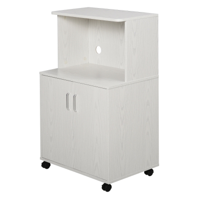 HOMCOM Particle Board Rolling Kitchen Microwave Cabinet, 97H x 60.4W x 40.3Dcm-White