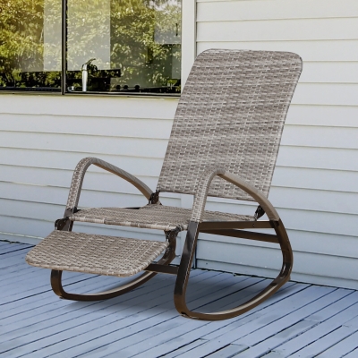 Outsunny PE Rattan Foldable Recliner Rocking Chair w/ Footrest Grey